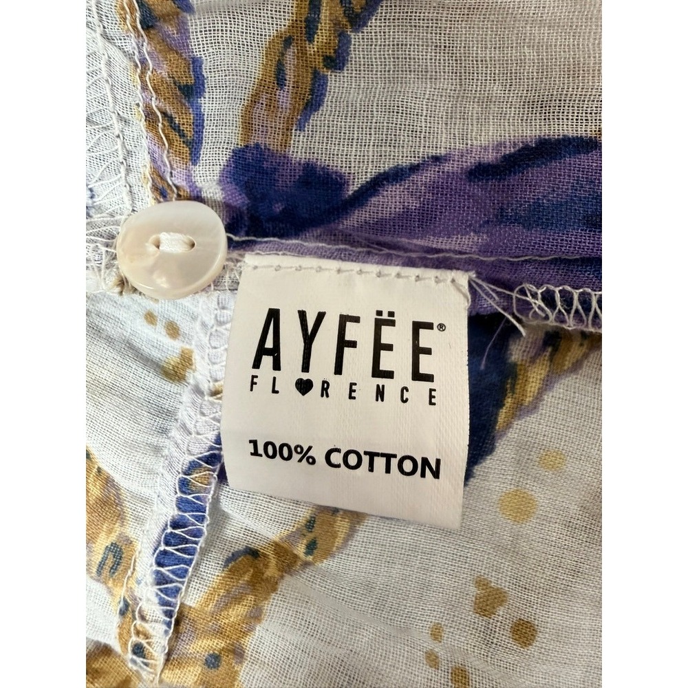 Ayfëe Florence Cotton Gauze Seashell Rope Print Tiered Bell Sleeve Dress M - Picture 3 of 11